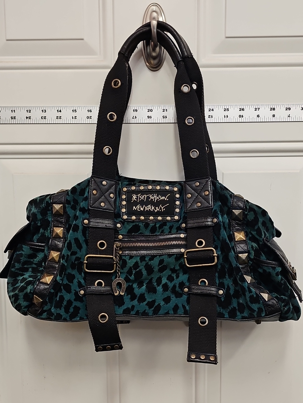 Betsey Johnson Teal and Black Leopard-Print Shoulder Bag